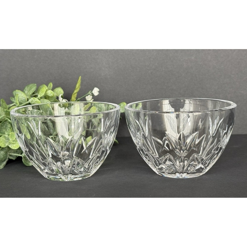 Set of 2 WATERFORD Crystal Condiment 4" Bowls Floral/Tulip Cut Nuts/Candy MARKED